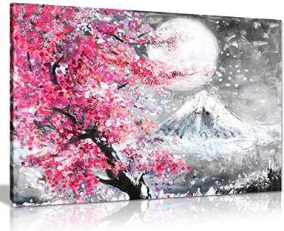 HONGC Japanische Kirschblüte Landschaft Leinwanddruck Schwarz-Weiß-Kunst-Ölgemälde Leinwand Wandkunst Bild Wohnkultur 70x100cm / 27,5"x39.4 Kein Rahmen von HONGC