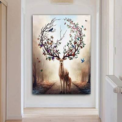 HONGC Nordic Elk Deer Leinwand Malerei für Wohnzimmer Drucke und Poster Tierkunst Moderne dekorative Bilder Wohnkultur Tierbilder 60x80cm / 23,6"x 31,4" ohne Rahmen von HONGC