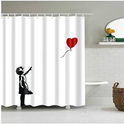 Kleines Mädchen-Herz-Ballon-Einfachheits-Duschvorhang-Kind-Badezimmer-Dekor-Badewannen-wasserdichte Stoff-Vorhänge W120xH200(cm) mit Haken von HONGC