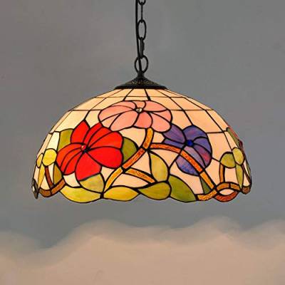 E27 Tiffany Pendelleuchte Deko Leuchte Vintage Glas Hängelampe Höheverstellbar Esstisch Esszimmer Küchenlampen Lampen Retro Pendellampe Wohnzimmerlampe Hängeleuchte Schlafzimmer Keller Loft Cafe Bar von HONY-LIGHT