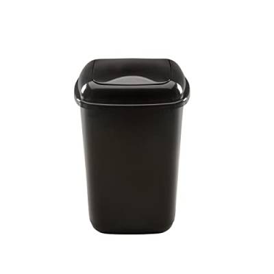 HRB Mülleimer 12 L schwarz glänzend mit Schwingdeckel, Tonne aus Hartplastik, Küche, Futtertonne (12 Liter) von HRB