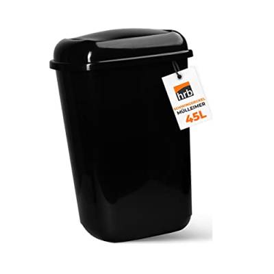 HRB Mülleimer 45L schwarz glänzend mit Schwingdeckel, Tonne aus Hartplastik, Küche, Futtertonne (45 Liter) von HRB
