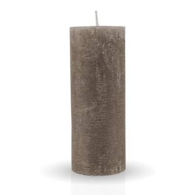 HS Candle Rustikale Stumpenkerze Taupe Ø7cm x 18cm - vers. Farben/Größen - lang Brenndauer Antik Kerze, Duftfreie Altarkerze - Dekokerze von HS Candle