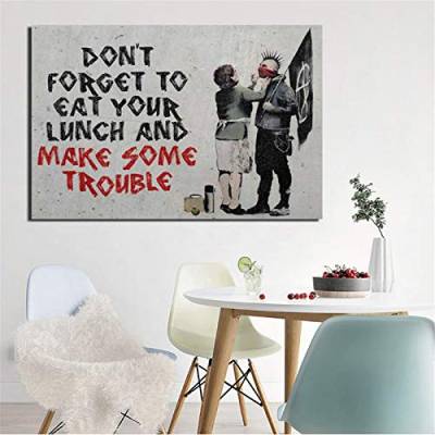 Wall Artwork Modular Banksy Canvas Nordic Home Decor Graffiti Pictures HD Printed Make Some Trouble Paintings Wohnzimmer 85x105cm(34x41in) mit Rahmen von HYFBH