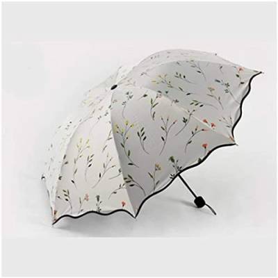 Habiba Draussen 3-facher Regenschirm, Damen UV-Schutz P15 Sonnen- und Windschutz, schwarz beschichteter Sonnenschirm, florales Muster, Komfortgriff tragbar von Habiba