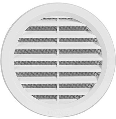 Kunststoff Lüftungsgitter - Abluftgitter - rund - mit Flansch/Rohranschluß und Insektenschutz - Deckmaß: 123 mm (VM100) (1) von Haco