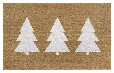 Hanse Home Kokos Fußmatte Weihnachten für Innen - Schmutzfangmatte Natur, Kokosmatte Weihnachtsbäume Weiß, Fußabtreter rutschfest für Flur, Eingangsbereich - 45x75cm von Hanse Home