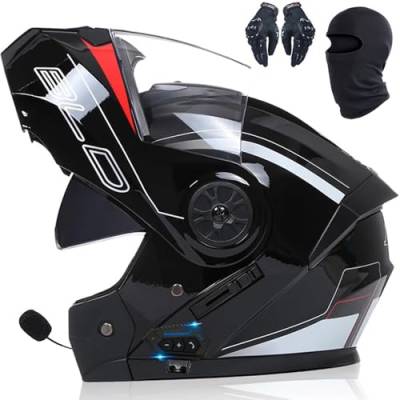 HaoJieHan Motorrad-Bluetooth-Helm, Modularer Motorrad-Integralhelm, Hochklappbarer Doppelvisier-Sonnenschutz, DOT-Zugelassener, Hochklappbarer Integralhelm M,L = (59-60CM) von HaoJieHan