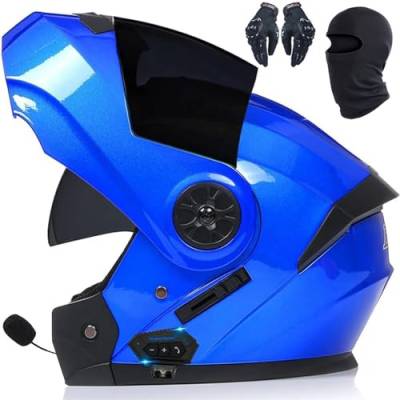 HaoJieHan Motorrad-Bluetooth-Helm, Modularer Motorrad-Integralhelm, Hochklappbarer Doppelvisier-Sonnenschutz, DOT-Zugelassener, Hochklappbarer Integralhelm Y,XL = (61-62CM) von HaoJieHan