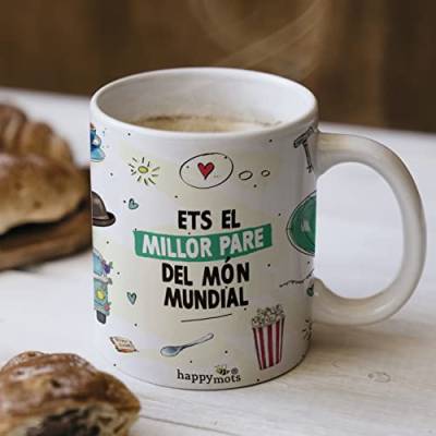HappyMots Katalanische Vatertagstasse | Originelle Tassen zum Verschenken aus Keramik | Frühstückstassen | Mikrowellen- und spülmaschinengeeignet | Geschenk zum Vatertag CAT von HappyMots