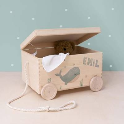 HeLLo mini Personalisierte Spielzeugkiste aus Holz zur Aufbewahrung - Stapelkiste Holz - Spielzeugkiste Kinderzimmer - Personalisiertes Geschenk für Kinder (Wal) von HeLLo mini