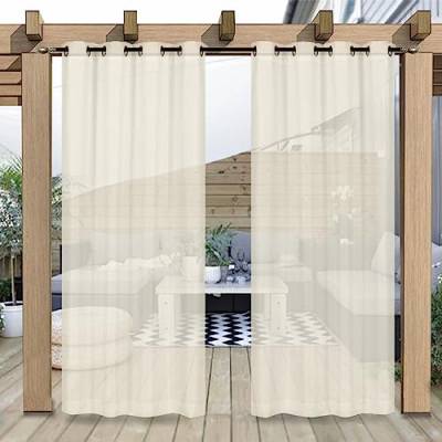 Heavyoff Outdoor Vorhang Wasserdicht Transparent Gardinen mit Ösen Leinenoptik Outdoorvorhänge für Gartenlaube Balkon Terrasse Pavillon 2 Stück, Beige, 132x213cm von Heavyoff