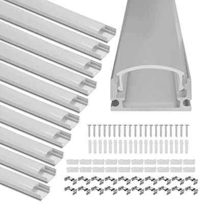 Herrselsam LED Profil Aluminium 10 × 1M, LED-Aluminium Profil U-Form mit Abdeckung, Endkappen und Montageclips, Aluprofil für LED-Streifen/LED Stripes/Stripe/Strip (bis 12.5mm Breit) von Herrselsam