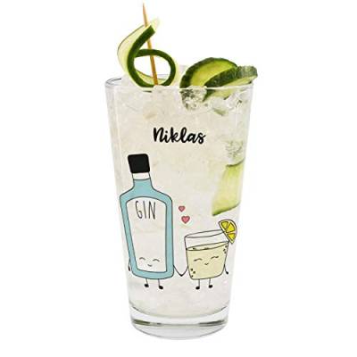 Herz & Heim® Gin & Tonic Longdrink Glas mit Namen,Motivauswahl, personalisiert (the GIN to my tonic) von Herz & Heim