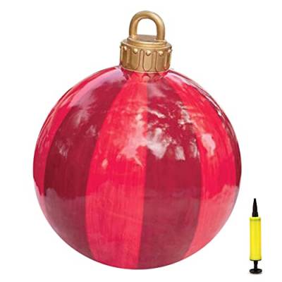 Hiraith Outdoor Aufblasbare Weihnachtskugeln, 60cm PVC Riesen Weihnachten Aufblasbarer Ball mit Pumpe, Garten Crafts Ornament für Familie Weihnachtsfest Party von Hiraith