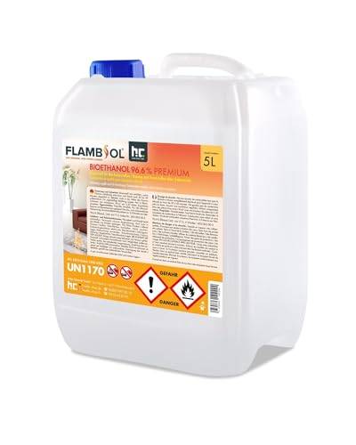 Höfer Chemie 1 x 5 L FLAMBIOL® Bioethanol 96,6% Premium für Ethanol Kamin, Ethanol Feuerstelle, Ethanol Tischfeuer und Bioethanol Kamin von Höfer Chemie