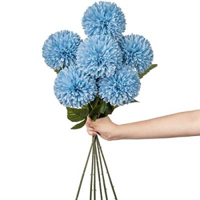 10cm groß Kunstblume Hortensie mit 63cm Langer Stiel, 6 PCS blau Künstliche Hortensie Blumen, Kunststoffblume Hortensie für Hochzeits Deco, Heimdeko, Büro, Garten Party Deco, Blumenarrangement von Hollyone