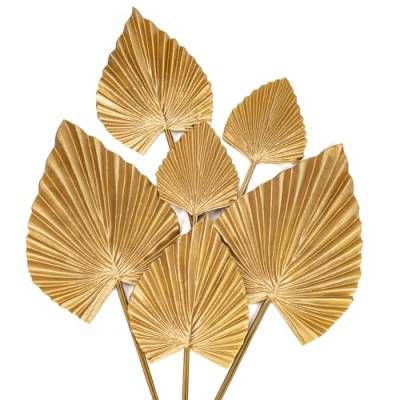 6 Stück Künstliche Pflanze Blätter Tropische, PU Gold Kunstpflanze Palmblätter, Künstliche Tropische Blätter Gold mit biegsamen Stiel für Hochzeit Party Haus Dekoration Büro DIY-Blumenarrangeme von Hollyone