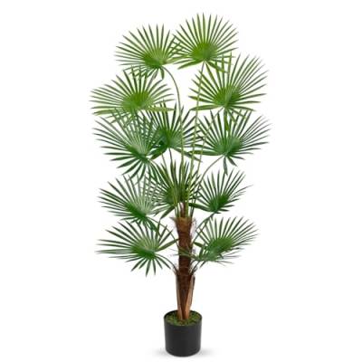 Hollyone 4ft künstliche Areca Palme, gefälschte Tropische Fächerpalme mit 13 großen Blättern, Künstliche Pflanzen im Topf, Indoor & Outdoor dekorative Grünpflanze für Haus, Büro, Garten Dekoration von Hollyone
