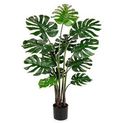 Hollyone Künstliche Pflanzen Monstera 137 cm groß Kunstpflanzen Wie Echt, Plastik Grünflanze Tropischer mit Topf, Künstlich Zimmerpflanze Palme Topfpflanze für Wohnzimmer Büro Decor von Hollyone