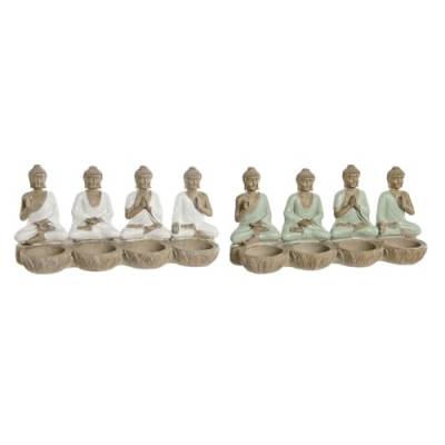 Home ESPRIT Dekorative Figur, Weiß, Grün, Orientalischer Buddha, 24 x 9 x 11 cm (2 Stück) von Home ESPRIT