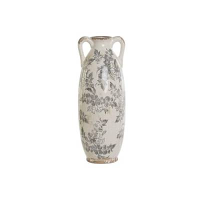 Home ESPRIT Vase, Weiß, Braun, Grau, Steingut, Pflanzenblätter, 13 x 13 x 35 cm von Home ESPRIT