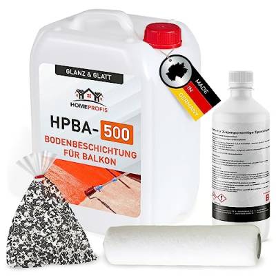 Home Profis® glänzender Balkonboden inkl. Chips & Walze (25m²) | 30 Farben | Beton, Estrich & Fliesen | Flüssigkunststoff Außen | 2K Epoxidharz Bodenbeschichtung | RAL 7001 Silbergrau | HPBA-500 von Home Profis