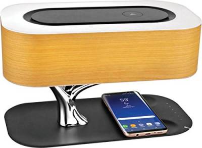 HomeTree Baum des Lichts LED Nachttischlampe für Schlafzimmer Holz Tischlampe Telefon Ladegerät Bluetooth Lautsprecher Stufenlose Helligkeit Möbel Wohnkultur Geburtstagsgeschenk von HomeTree