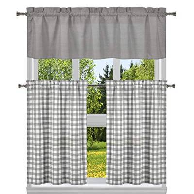 Home Maison Küchengardine & Etagen-Set, kariert, kariert, Gingham-Muster, Grau, 147 x 38 cm (1 x 29 x 30 cm) (2 Stück) von Homemaison