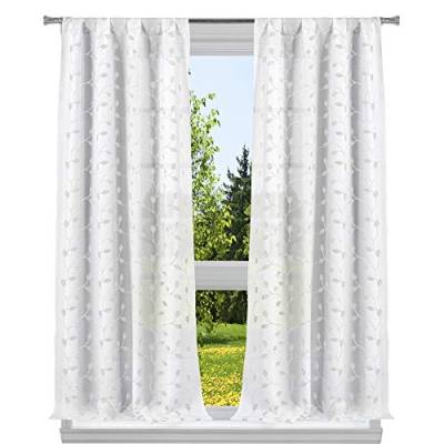 Home Maison Vorhang-Set, Blattstickerei, durchscheinend, 96,5 x 213,4 cm, Weiß von Homemaison