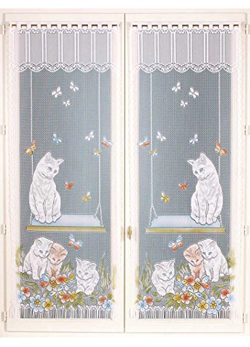 Homemaison Fenstergardinen, Clemmans Kunstdruck Kätzchen, Polyester, Weiß, 220 x 60 cm von Homemaison