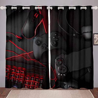 Gaming Curtains for Bedroom Boys Teens Headphones Game Console Mouse Keyboard Room Curtain Black Red Gamer Window Drapes Peripherals Window Draperies,W46*L72 von Homemissing