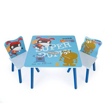 Homestyle4u 1761 Kindersitzgruppe Holz, Kindermöbel Set Mit Kindertisch 2 Stühle, Blau von Homestyle4u