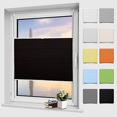 Plissee ohne Bohren Klemmfix Schwarz 65x200cm, Plissees für Fenster und Tür, Easyfix Plisseerollo mit Klemmträger Sonnenschutz und Sichtschutz lichtdurchlässig Rollo von Homland