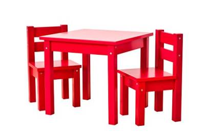 Hoppekids mit 1 Kindertisch und 2 Kinderstühle, teilmassiv sehr stabil, viele Farben, Holz, rot, 55 x 50 x 47 cm von Hoppekids