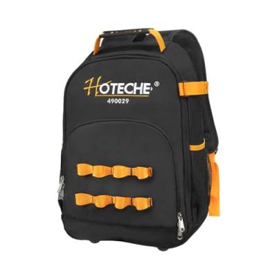 Hoteche 490029 Werkzeugrucksack – Langlebig und kostengünstig – Schwarz mit gelben Akzenten – 35x40x16.5cm – Werkzeugtasche für Profis. von Hoteche