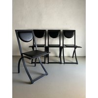 4 Postmoderne Schwarze Metall Stühle/Ledersitz Kff Sinus Vintage von HouseOfVintFurniture
