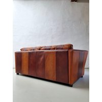 Vintage Gestreift Ledersofa | Orange Braun 210cm von HouseOfVintFurniture