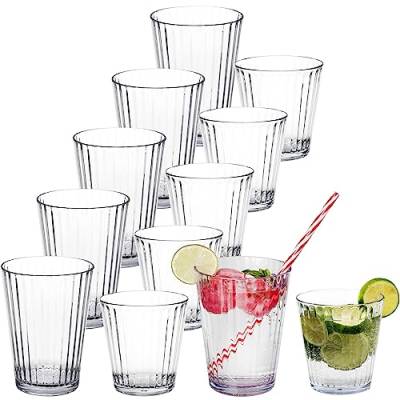 Hummelladen 12x Campingglas aus Acryl 360/580ml klar - Trinkglas Acrylglas Wasserglas Kunststoff Camping Garten Echtglasoptik Picknick Becher Kinder Senioren Longdrink Coktail von Hummelladen