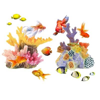 HyzaPhix 2 Stück künstliche Korallenriff-Dekorationen, realistische Aquariumpflanzen, buntes Aquarium-Ornament für Aquarium-Zubehör, Aquarium-Landschaftsdekoration, Harz (Koralle) von HyzaPhix
