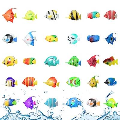 HyzaPhix 30 Stück schwimmende Fische, künstliche bewegliche Fische, Tropische Fische, Ornament, winzige Fischfiguren, Spielset für Aquarium, Aquarium, Blasen, Lampe, Dekorationen (zufällig) von HyzaPhix
