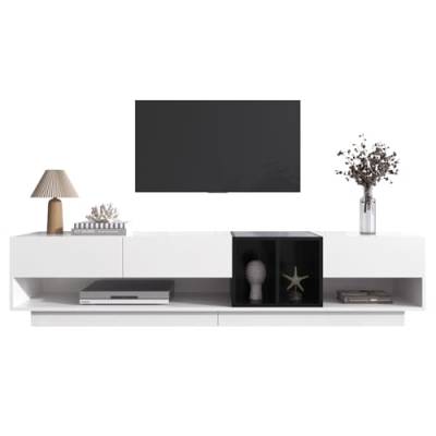 Modernes TV-Schrank Lowboard Set in Hochglanz-Weiß/Schwarz. Stauraum-optimiert. Stilvolles Design, Stabile Struktur, Praktische Funktionalität. Ideal für Ihr Wohnzimmer (190 L x 40 B x 42H CM) von I0I&I0I