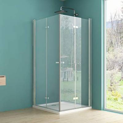 IMPTS Duschkabine 80x80cm, Falttür Duschabtrennung Eckeinstieg Doppelt Falttüren Falttürkabine Duschtür Dusche klappbar tür Duschtrennwand aus 6mm ESG Klares glas, Höhe 185cm, onhe Duschwanne von IMPTS