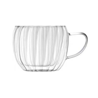 INIFLM Streifen-Doppeltasse aus Glas, Elegante Kaffeetassen aus Klarem Glas, Gerippte Teetassen mit Vertikalen Streifen, Getränke-Wasserbecher für Kaffeeliebhaber, Moderne, Einfache Tasse(250ML B) von INIFLM