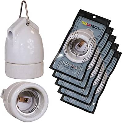 ISOLATECH 5Stk E27 Keramik Hängefassung mit Metallöse LED Energiesparlampen (max.250V/4A) Leuchtmittel für Home Decke Halterung Badezimmer Installation Küche Kühlschrank einbauen hitzebeständig von ISOLATECH