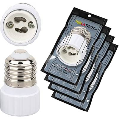 ISOLATECH 4Stk E27 Lampenfassung Adapter für GU10 LED Energiesparlampen, Leuchtmittel Fassung, Keramik Sockel, Smart Home Adapter (max. 250V/2A) von ISOLATECH