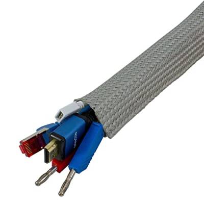 1m flexibler Kabelschlauch d20-30mm Kabelkanal Gewebeschlauch + Klett grau von Lumonic