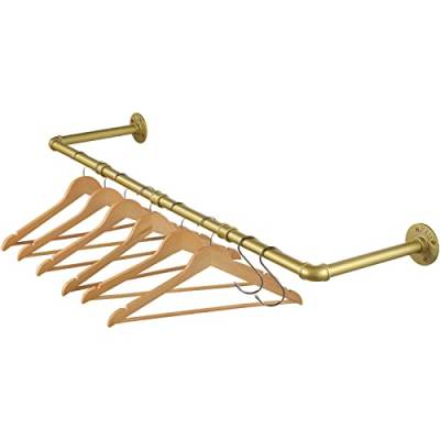 Kleiderstange Wandmontage 100cm, Indusrielle Rohre Metall Garderobenstange Wand für Kleiderbügel, Abnehmbar Kleidergestell Garderobe Stange Gold für Flur, 25cm Abständer, 30kg Belastbar von ITOOLFIRM