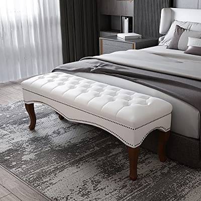 IisrAr Hochwertige Faxu-Leder-Bettbank für Schlafzimmer, Moderne Fußhocker, Multifunktionsbänke, gepolsterte Sofa-Sitzbank mit Massivholzbeinen, Weiß, 60 x 40 x 45 cm (24 x 16 x 18 Zoll) von IisrAr