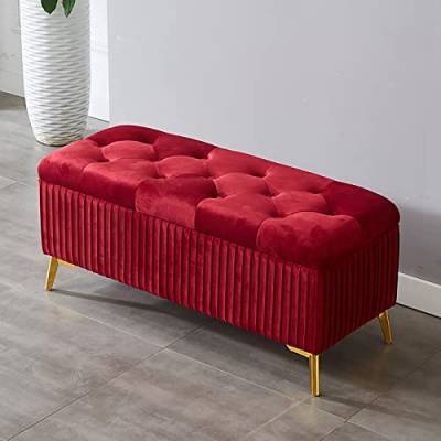 IisrAr Moderner, mit Samt gepolsterter, rechteckiger Fußhocker mit Stauraum für das Wohnzimmerende der Bettbank-Rot 100 x 39 x 45 cm (39 x 15 x 18 Zoll) von IisrAr